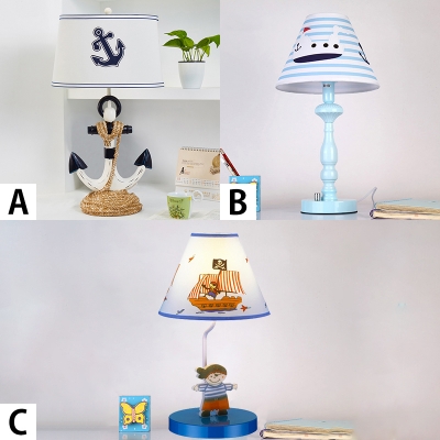 Mediterranean Shaded 1 Light Table Lighting Blue Fabric Table Light for Children Room