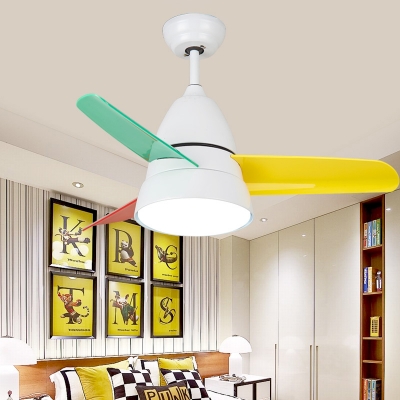 Colorful Blade Children Ceiling Fan with Light Globe 14.18'' Wide White/Green Kids Bedroom Ceiling Light ( 3-Blade )