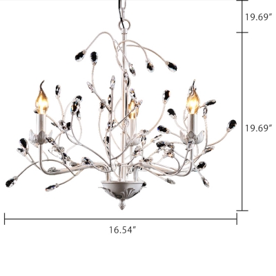 French Country Chandelier 3 Light Flower Leaves Chandelier Candle Style White Chandelier Light