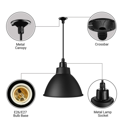 Industrial Metal Dome Pendant Light Fixture in Black Finish