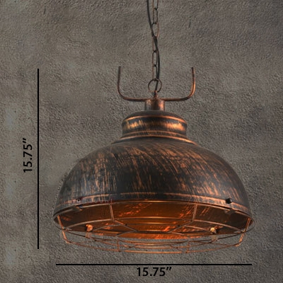 Industrial Style Distressed Bronze Finish 1 Bulb Hanging Pendant Lamp with Adjustable Chain 12/16 Inch Wide