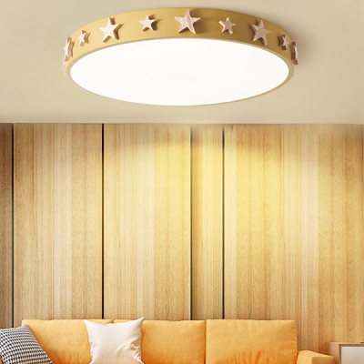 Drum Shade Flush Mount Light Contemporary Macaron Acrylic Ceiling Fixture with Star Decoration