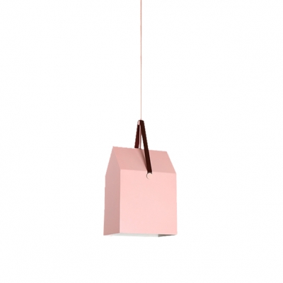 Geometric Pendant Lamp Minimalist Macaron Metal 1 Light Drop Ceiling Lighting for Girls Bedroom