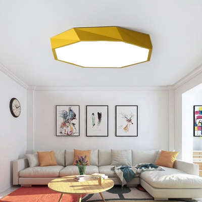 Acrylic Polygon Ceiling Flush Mount Macaron Modern Design LED Ceiling Lamp in Green/Pink/Yellow