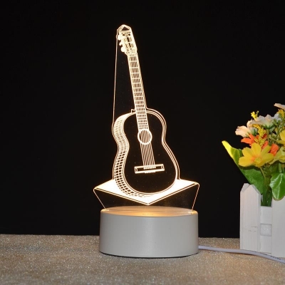 Rechargeable Acrylic Guitar/Sailing Boat 3D Night Light 3 Styles for Option