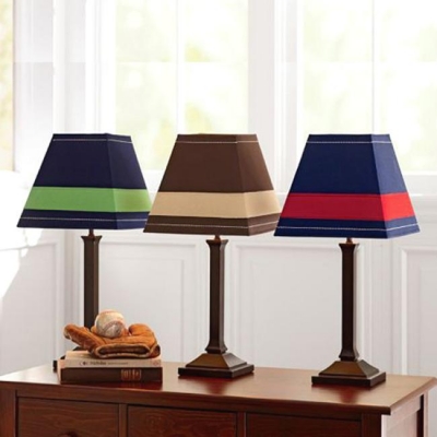 Traditional Trapezoid Table Light Fabric Single Head Reading Light with Brown/Green/Red Shade