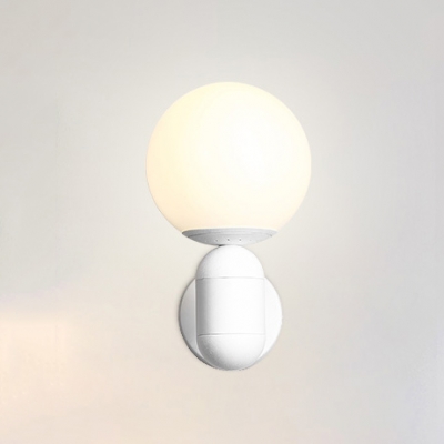 White Glass Armed Wall Lamp Simplicity Modern Hallway 1 Head Wall Light Sconce for Children