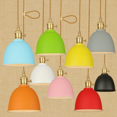 1 Light Coffee House Hallway Hanging Lamp with Metal Dome Shade in Various Colors