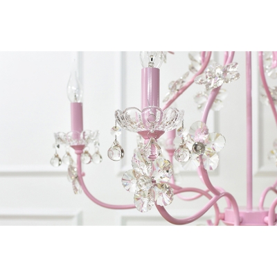 Contemporary Kid Crystal Chandelier Pink Blooming Bouquet Crystal Chandelier with Crystal Balls 