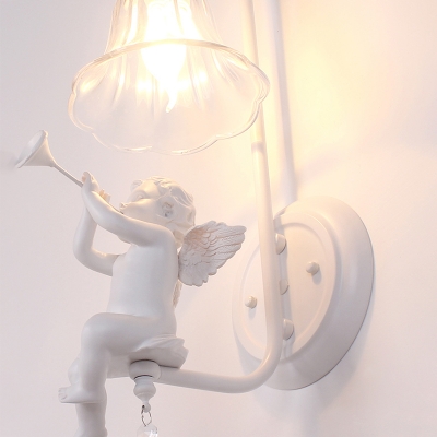 Glass Bell Shade Angle White Wall Sconce with Hanging Crystal for Stairway