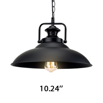Industrial Textured Black 1-Light Hanging Pendant Light with Shallow Round Shade