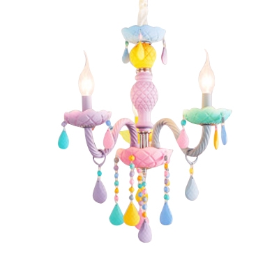 Kid Chandelier Modern Ceiling Chandelier Candle Style Foyer Chandelier with Pink Crystal Heart