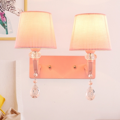 Kid Wall Light CrystaL Ball Drum Shade Wall Sconce for Girls Bedroom in Pink Finish