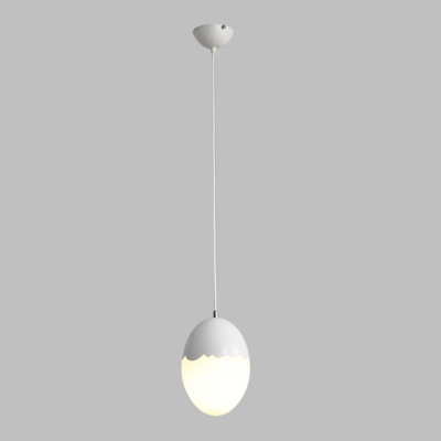 1 Light Egg Shape Pendant Light Macaron Staircase Bedroom White Glass Suspended Lamp