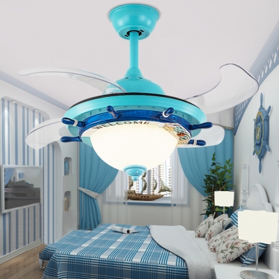 Nautical Style Reversible Bowl Shade Metal Ceiling Fan Light in Blue/White