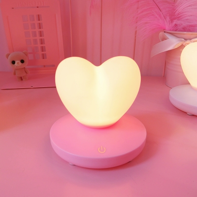 Pink/White Loving Heart/Globe Girls Bedroom Night Light with Plastic Base Touch Control 