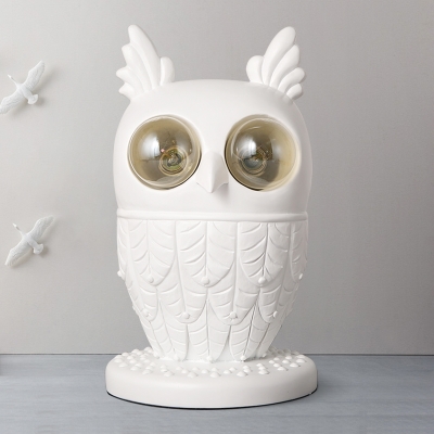 Resin 2-Light Lovely Owl Desk Lamp in White