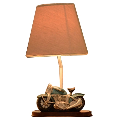 Vintage Tapered Table Lamp with Motorcycle Base Fabric Shade 1 Bulb Standing Table Light for Bedside