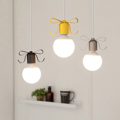 Metallic Hanging Light with Ribbon Decoration Modern 1 Bulb Suspension Light for Girls Room