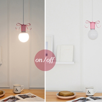 Metallic Hanging Light with Ribbon Decoration Modern 1 Bulb Suspension Light for Girls Room