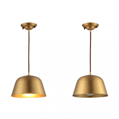 One Bulb Simple Style Hanging Lamp in Satin Brass Finish Different Shades for Choice