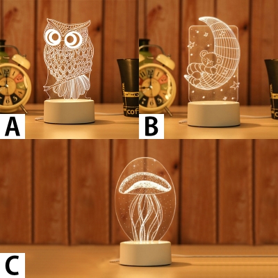 Switch/Touch/Remote Night Owl/Moonstar/Jellyfish Acrylic 3D Effect Night Light 