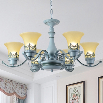 Bell 6 Lights Ceiling Chandelier Children Room Blue Finish Glass Hanging Light Fixture