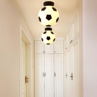 Sport Theme Football Flushmount Corridor Boys Room Plastic Single Light Ceiling Light in Black