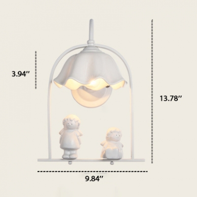 White Girls Room 1 Light Hanging Wall Sconce with Flower/Clear Bell Shade