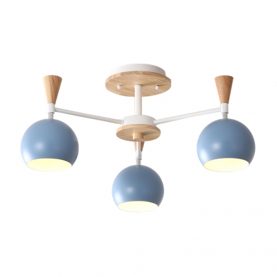 Wooden Chandelier with Globe Shade Nordic Macaron 3/6/8 Lights Hanging Light for Kids