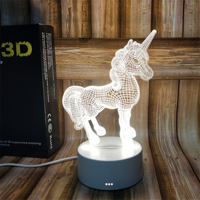 3D Effect Acrylic Deer/Cat/Unicorn/Horse LED Night Light Button Switch/USB Touch/Remote Control 