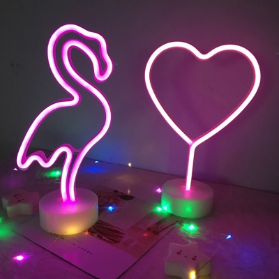 Battery-Operated/USB Swan/Heart/Angle Puple Light Kids Night Light with Plastic Base