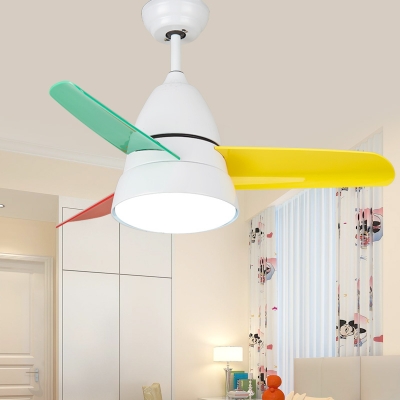 Colorful Blade Children Ceiling Fan with Light Globe 14.18'' Wide White/Green Kids Bedroom Ceiling Light ( 3-Blade )