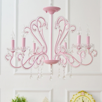 Contemporary Chandelier 6/8 Light Candle Style Pink Crystal Chandelier with Crystal Balls