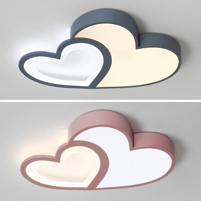 Girls Bedroom Loving Heart Ceiling Light Acrylic Decorative Ceiling Flush Mount in Blue/Pink