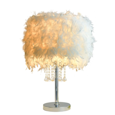 Girls Chandelier Table Lamp Feather Drum Table Lamp Crystal Light in Silver Finish
