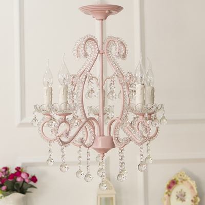 Girls Crystal Chandelier Pink/White Modern Chandelier Candle Chandelir with Crystal Balls