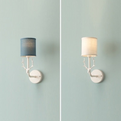 Metap Base Antler 1 Bulb Wall Lighting with Blue/White Linen Shade