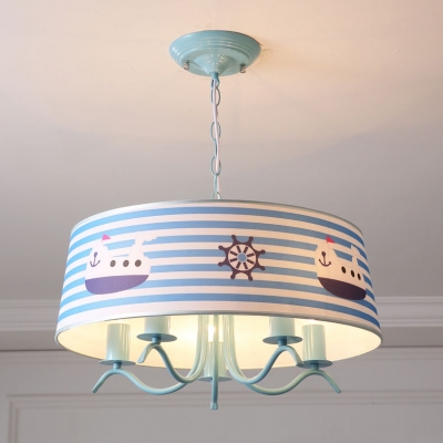 5 Lights Strips Hanging Chandelier Nautical Children Room Metal Ceiling Fixture in Blue
