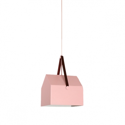 Geometric Pendant Lamp Minimalist Macaron Metal 1 Light Drop Ceiling Lighting for Girls Bedroom