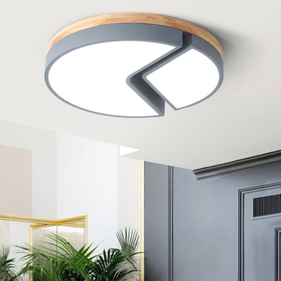 Wooden Ceiling Flush Mount with Drum Colorful Macaron LED Flushmount for Children Room