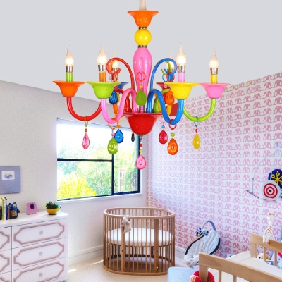 Art Deco Chandelier Kid Chandelier Colorful Indoor Chandelier Candle with Crystal Balls