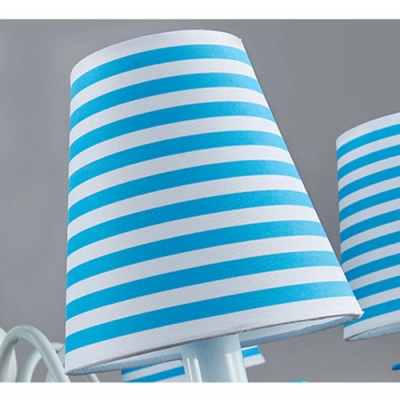 Mediterranean Stripes Island Chandelier Kids Room Fabric 3/5/8 Lights Ceiling Fixture in White