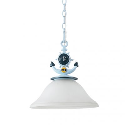 Adjustable Cylinder/Flared Pendant Light Kids White Glass 1 Light Hanging Pendant Light in Blue