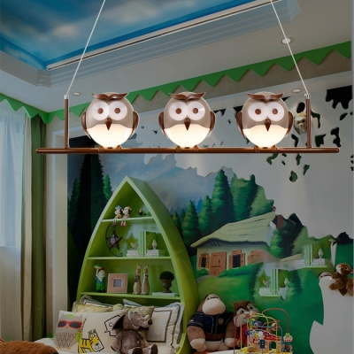 Cute Owl Design Hanging Lamp Animals&Insects Kindergarten Plastic 1/2/3/4 Lights Chandelier Light in Bronze