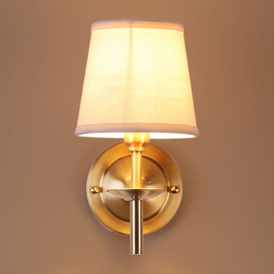 Brass Finish Coolie Wall Mount Light Simplicity Fabric 1 Head Wall Light for Staircase Bedside