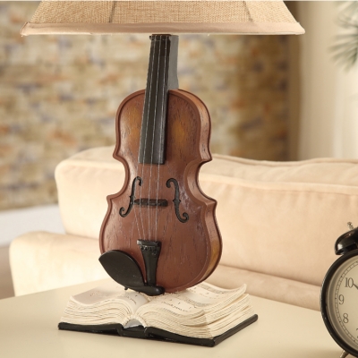 Fabric Bell Shade Standing Table Lamp with Violin Vintage Retro 1 Head Table Lamp for Kids