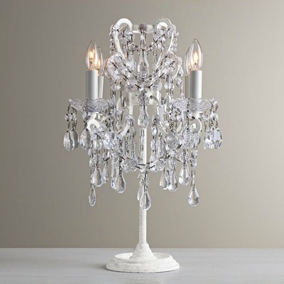 French Country Style 4 Light Crystal Table Lamp in White Finish
