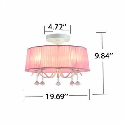 French Country Pink/Purple Drum Shade Chandelier 5 Light Crystal Chandelier in White Finish
