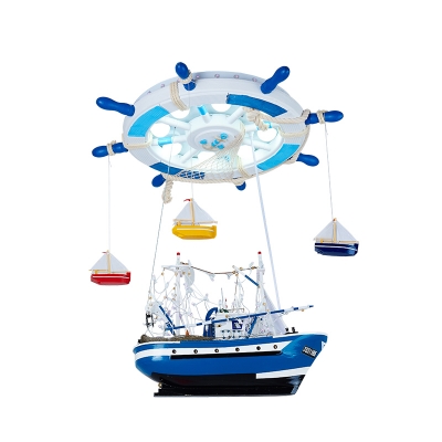 Sailboat Shape LED Ceiling Chandelier Mediterranean Blue Acrylic Flush Mount Lighting for Boys